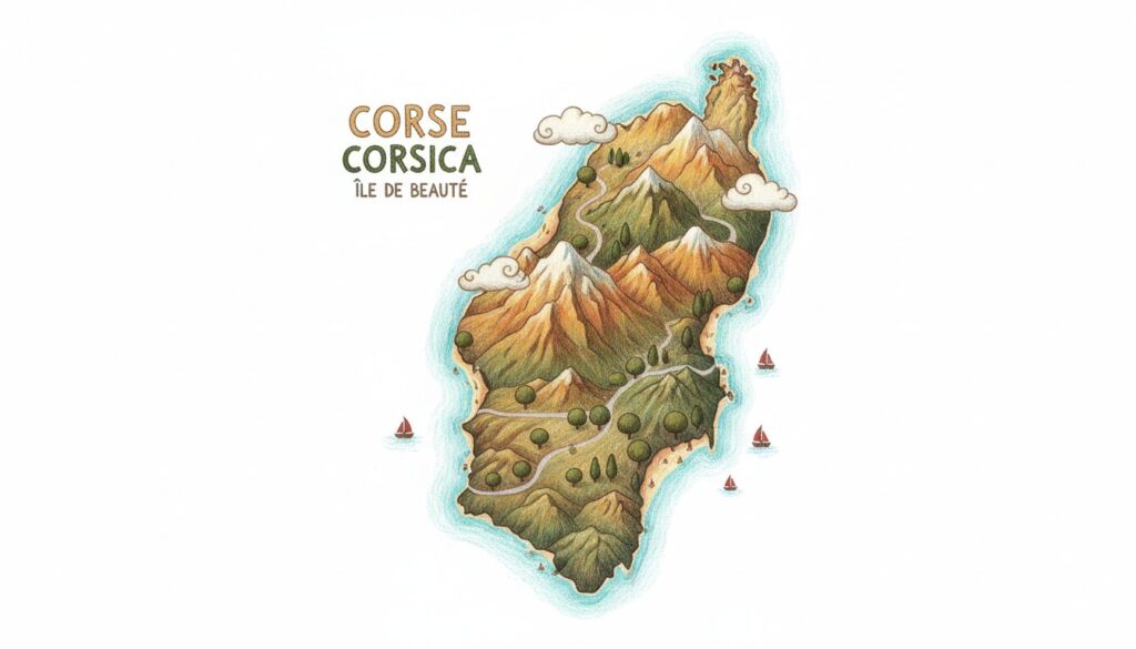 découvrez une exploration détaillée de la carte de la corse, mettant en lumière ses paysages entre mer turquoise et sommets montagneux majestueux.
