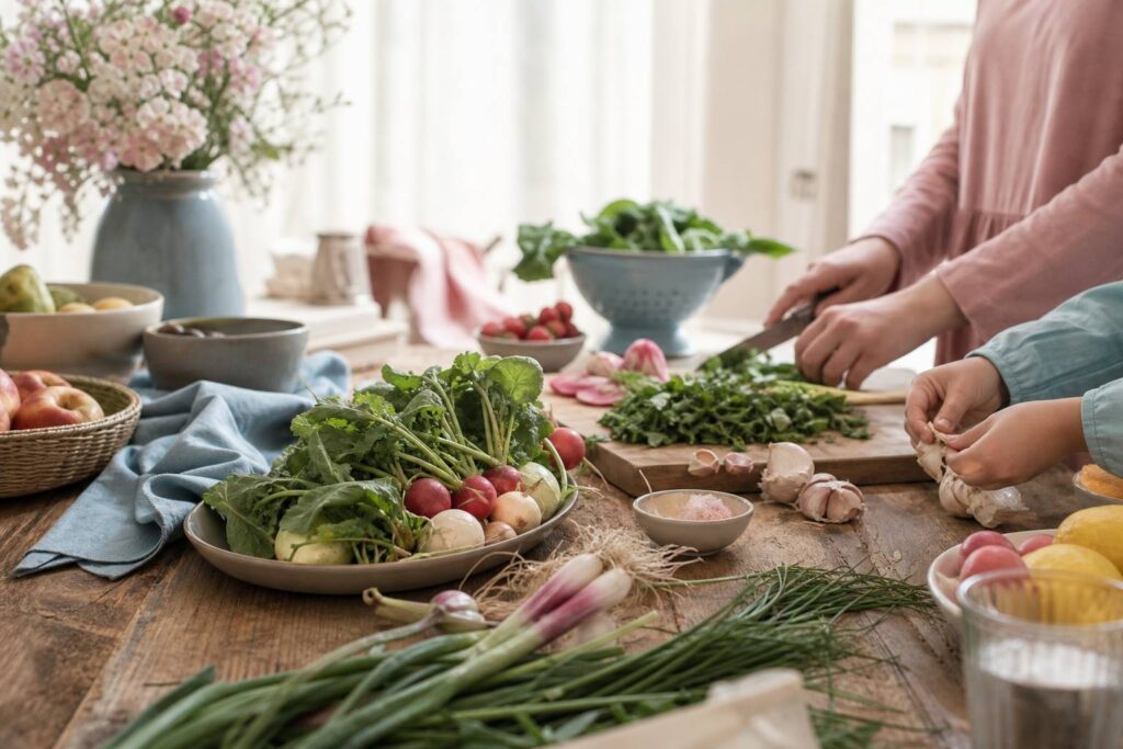 Legumes frais colores et herbes aromatiques pour alimentation anti inflammatoire