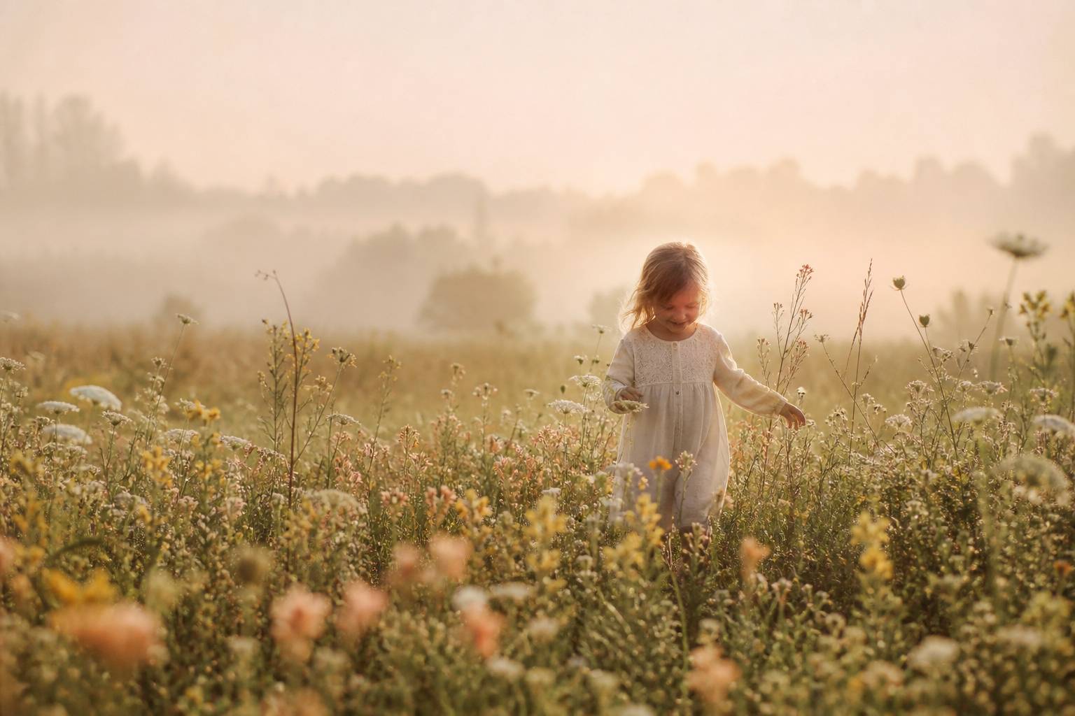 Fleurs sauvages dans un champ ensoleillé ambiance douce et enfance