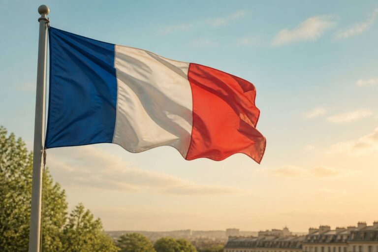 French flag blue white red waving wind patriotic elegant - image principale