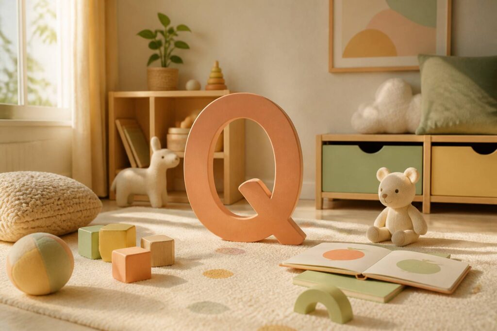 Letter Q with toys and children books