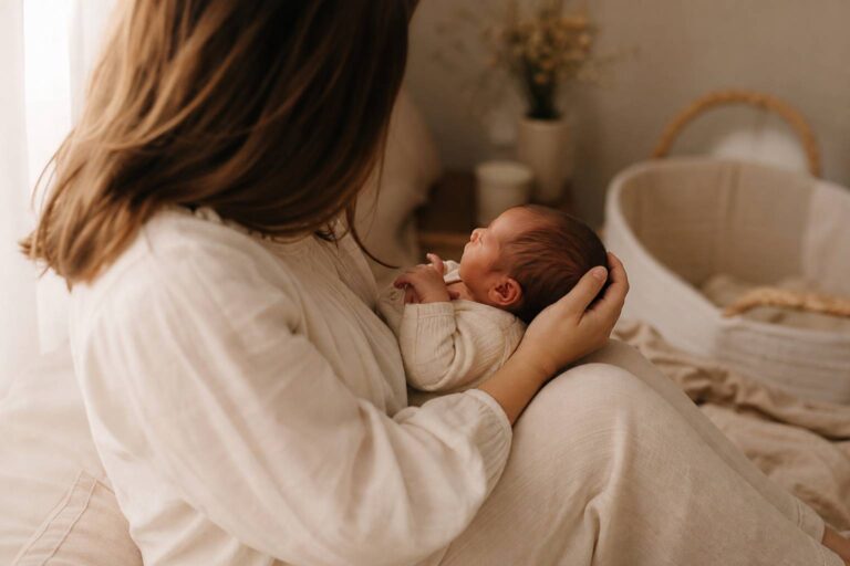 Illustration famille parentalité: Une maman d'un bébé de 21 jours lui suggère déjà de porter