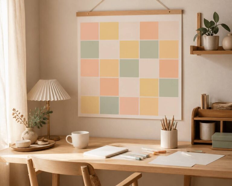 Calendrier mural familial aux cases colorées sans date lisible