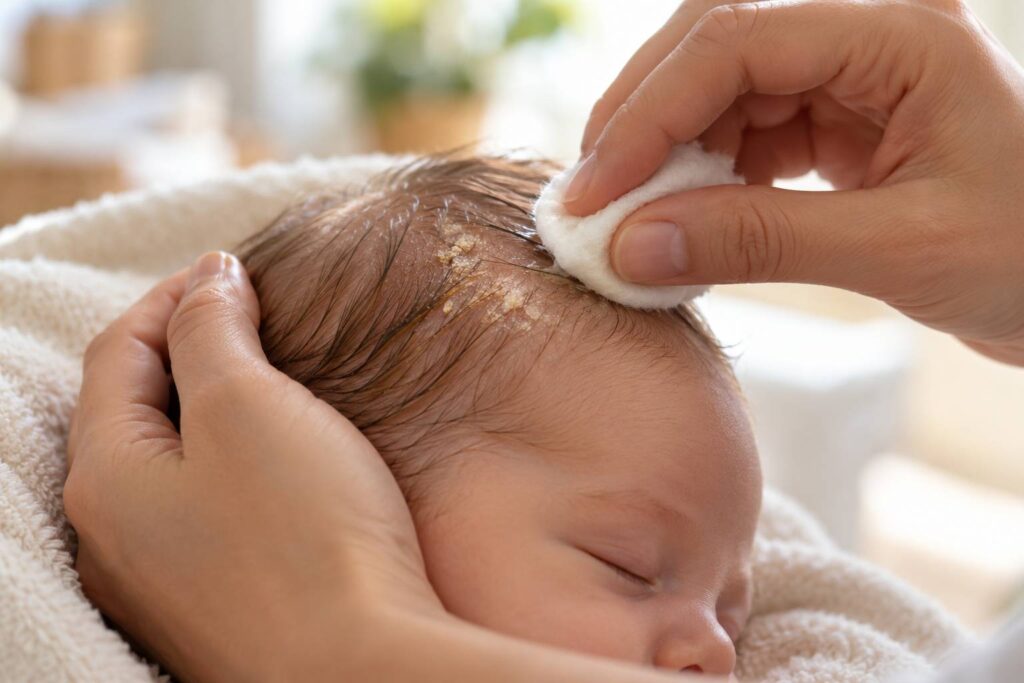 Illustration de détail sur le sujet : Comprendre et traiter les croûtes de lait chez bébé : conseils et astuces