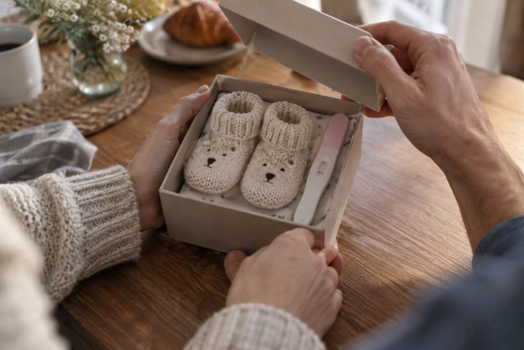 Plan de détail illustrant le sujet de l'article : Discover how to reveal the big pregnancy news to the future dad with e