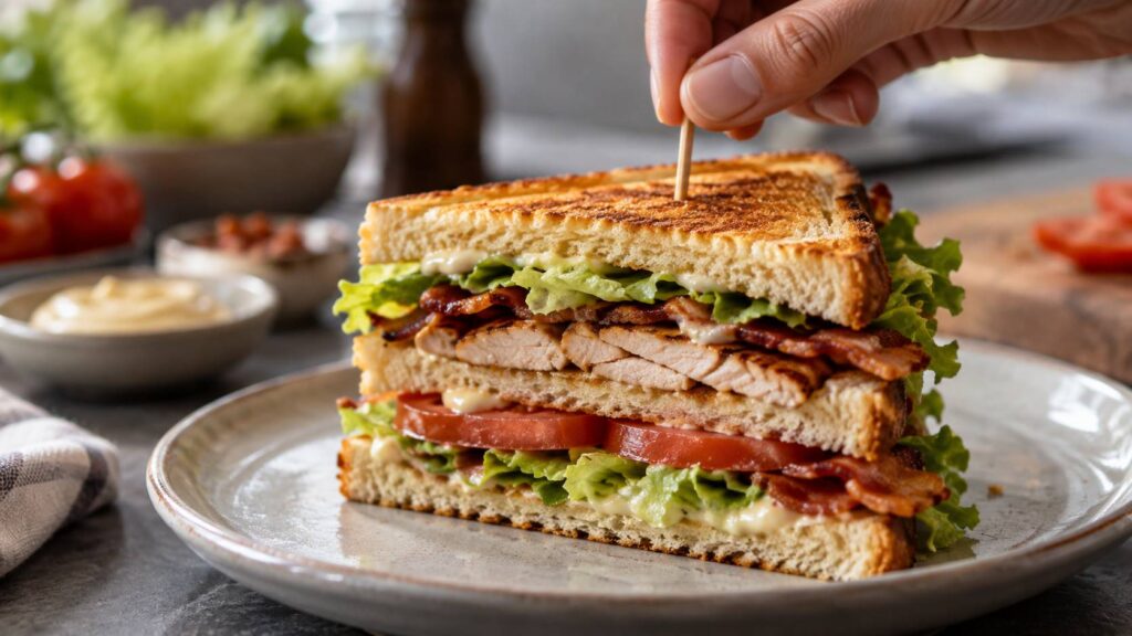 Plan de détail illustrant le sujet de l'article : Recette rapide et gourmande : le club sandwich parfait
